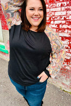 Load image into Gallery viewer, A Piece of Me Black Abstract Print Textured Bubble Sleeve Top