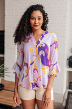 Load image into Gallery viewer, Lizzy Bell Sleeve Top in Regal Lavender and Gold