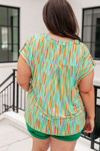 Load image into Gallery viewer, Lizzy Cap Sleeve Top in Lime and Emerald Multi Stripe