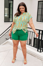 Load image into Gallery viewer, Lizzy Cap Sleeve Top in Lime and Emerald Multi Stripe