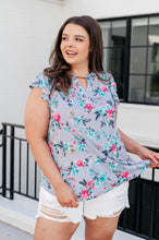 Load image into Gallery viewer, Lizzy Flutter Sleeve Top in Grey and Mint Floral
