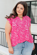 Load image into Gallery viewer, Lizzy Flutter Sleeve Top in Hot Pink and White Floral
