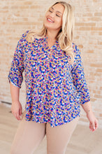 Load image into Gallery viewer, Lizzy Top in Blue and Pink Retro Ditsy Floral