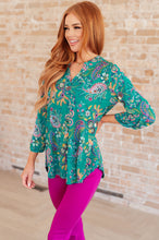 Load image into Gallery viewer, Lizzy Top in Emerald and Purple Paisley
