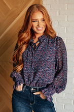 Load image into Gallery viewer, Lucid Dream Ruffle Neckline Blouse in Navy