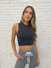 Load image into Gallery viewer, Over and Out Cropped Ribbed Tank in Black
