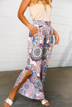 Load image into Gallery viewer, Azure Blue Boho Paisley Smocked Waist Slit Palazzo Pants