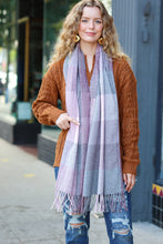 Load image into Gallery viewer, Keep Me Cozy Wine & Blush Check Fringe Scarf
