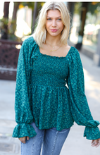 Load image into Gallery viewer, Always With You Teal Smocked Ditzy Floral Ruffle Top