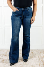Load image into Gallery viewer, Shannon Mid Rise Rhinestone Detail Flare Jeans
