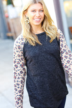 Load image into Gallery viewer, Black Hacci Sweater Knit Long Leopard Sleeve Pullover