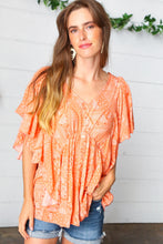 Load image into Gallery viewer, Apricot Boho Print Button Detail Side Ruffle Top