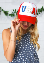 Load image into Gallery viewer, Red/White/Blue USA Snap Back Mesh Trucker Cap