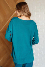 Load image into Gallery viewer, V-Neck Front Seam Sweater in Heather Ocean Teal