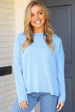 Load image into Gallery viewer, Baby Blue Mineral Wash Rib Knit Pullover Top