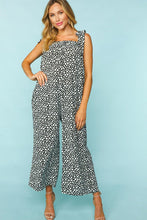 Load image into Gallery viewer, Black & White Animal Print Wide Leg Frilled Jumpsuit
