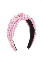 Load image into Gallery viewer, Pink Gingham Pearl & Jewels Top Knot Headband