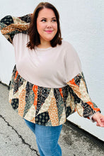 Load image into Gallery viewer, All I AskTaupe Boho Patchwork Print Babydoll Top