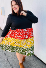 Load image into Gallery viewer, Black Floral Color Block Tiered Babydoll Dress