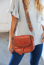 Load image into Gallery viewer, Chestnut Vegan Leather Leopard Strap Tassel Crossbody
