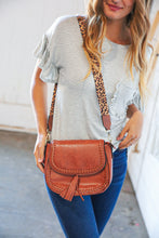 Load image into Gallery viewer, Chestnut Vegan Leather Leopard Strap Tassel Crossbody