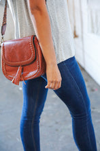 Load image into Gallery viewer, Chestnut Vegan Leather Leopard Strap Tassel Crossbody