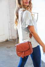 Load image into Gallery viewer, Chestnut Vegan Leather Leopard Strap Tassel Crossbody