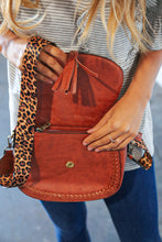 Load image into Gallery viewer, Chestnut Vegan Leather Leopard Strap Tassel Crossbody