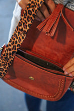 Load image into Gallery viewer, Chestnut Vegan Leather Leopard Strap Tassel Crossbody