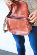 Load image into Gallery viewer, Chestnut Vegan Leather Leopard Strap Tassel Crossbody