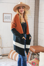 Load image into Gallery viewer, Rust/Black Color Block Midi Length Knit Cardigan