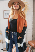 Load image into Gallery viewer, Rust/Black Color Block Midi Length Knit Cardigan