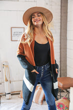 Load image into Gallery viewer, Rust/Black Color Block Midi Length Knit Cardigan