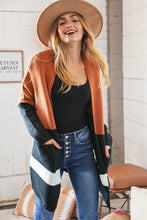 Load image into Gallery viewer, Rust/Black Color Block Midi Length Knit Cardigan