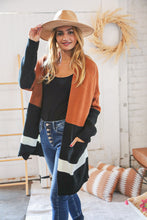 Load image into Gallery viewer, Rust/Black Color Block Midi Length Knit Cardigan