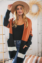 Load image into Gallery viewer, Rust/Black Color Block Midi Length Knit Cardigan