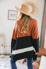 Load image into Gallery viewer, Rust/Black Color Block Midi Length Knit Cardigan