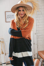 Load image into Gallery viewer, Rust/Black Color Block Midi Length Knit Cardigan