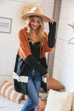 Load image into Gallery viewer, Rust/Black Color Block Midi Length Knit Cardigan