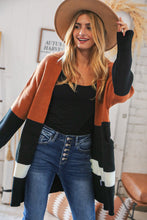 Load image into Gallery viewer, Rust/Black Color Block Midi Length Knit Cardigan