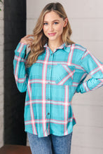 Load image into Gallery viewer, Teal & Pink Plaid Front Pocket Shirt Shacket
