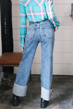 Load image into Gallery viewer, Cotton High Rise Cuffed Wide Leg Denim Jeans