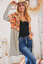 Load image into Gallery viewer, Aztec & Grey Hacci Color Block Pocketed Cardigan