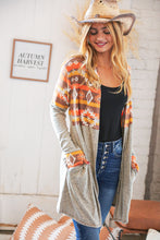 Load image into Gallery viewer, Aztec & Grey Hacci Color Block Pocketed Cardigan
