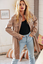 Load image into Gallery viewer, Taupe Faux Leather Sanp Button Down Shirt Jacket