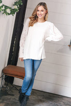Load image into Gallery viewer, White Hacci Floral Lace Sleeve Sweater Top