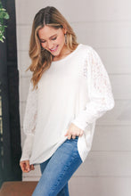 Load image into Gallery viewer, White Hacci Floral Lace Sleeve Sweater Top