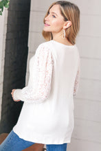 Load image into Gallery viewer, White Hacci Floral Lace Sleeve Sweater Top