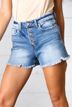 Load image into Gallery viewer, Washed Frayed Hem Five Button Fly Denim Shorts