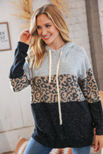 Load image into Gallery viewer, Leopard & Grey Two-Tone Color Block Hoodie